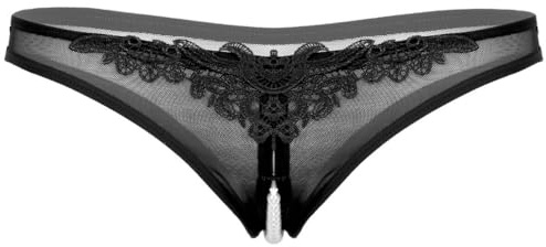 Freebily Femme String Tanga Ficelle Perles Femme Tanga Culottes Slip de Bain Bikini Thong Triangle Bas de Plage Bottom Noir C Taille Unique