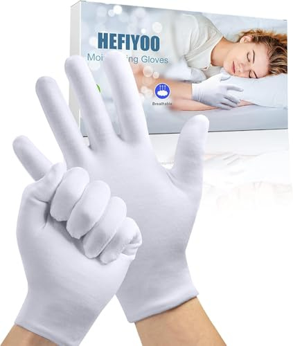 4 Pair Moisturising Cotton Gloves for Eczema & Dry Hands,Stretchable Washable White Gloves for Men and Women