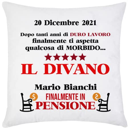 Federa per cuscino Finalmente in Pensione, personalizzata con data e nome! Dopo duro lavoro qualcosa di morbido, il divano! Divertente!
