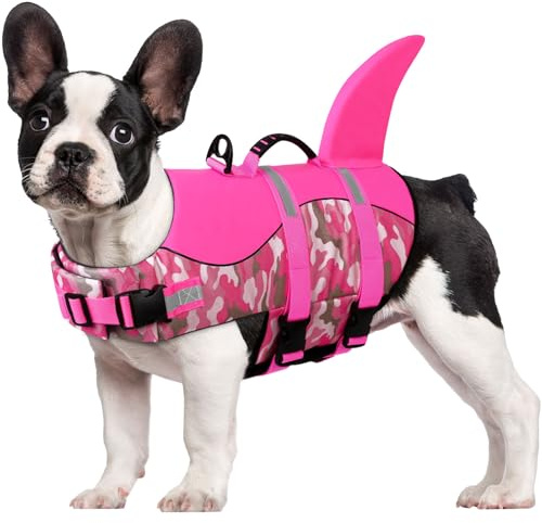 CITÉTOILE Gilet de Sauvetage pour Chien, Gilet de Sauvetage pour Chien avec poignée et réfléchissant, avec Une Bonne flottabilité, léger et sûr pour Les Sports Nautiques, Rose, Camouflage, L