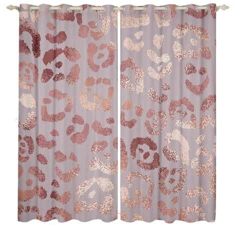 Homewish Cheetah Print Blackout Curtains Rose Gold Colored Leopard Print Curtains & Drapes Luxury Pink Sequin Curtains 46X54 Safari Animal Window Drapes For Bedroom Durable Window Treatments