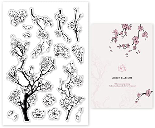 GLOBLELAND Spring Cherry Blossom Season Clear Stamps for DIY Scrapbooking Flowers Silicone Clear Stamp Seals for Cards Making Photo Album Journal Home Decoration