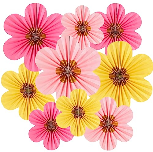 Easy Joy Papier Fächer 9er-Set Papier Blumen Hängende Bronzieren Golden Papierfächer Girlande Dekoration Rosa Tischdeko für Mädchen Geburtstag Hochzeit Abschlussfeier Party