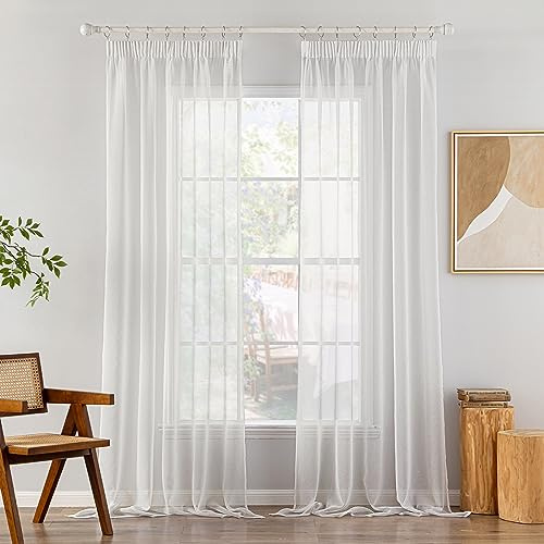 MIULEE Cortinas con cinta fruncidora, juego de 2 unidades, cortinas blancas, para salón, de gasa, transparente, blanco, dormitorio, 140 x 300 cm