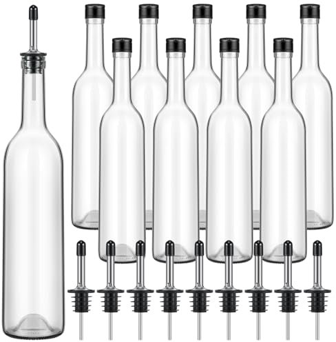 Maxdot 10 Pcs Long Neck Glass Bottles with Pourer for Bar Wine Syrup