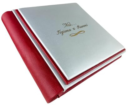 TriVin Art Álbum de fotos Elios Soft – fabricación artesanal de piel sintética personalizable con grabado. Ideal para bodas, aniversarios, todos los eventos (plata/rojo)