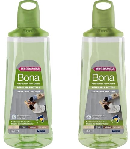 Bona Premium Spray Mop Cartridge, 850ml - Hard-Surface Floor Cleaner Liquid for Stone, Tile, Laminate & LVT Floors (Pack of 2)