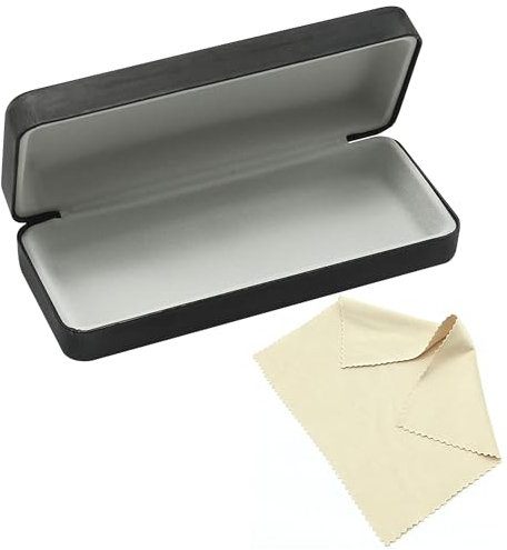 BEIBXHQQ 1 Black Glasses Case and 1 Beige Glasses Cloth, Protective Leather Clamshell Hard Sunglasses Case, Myopia Unisex