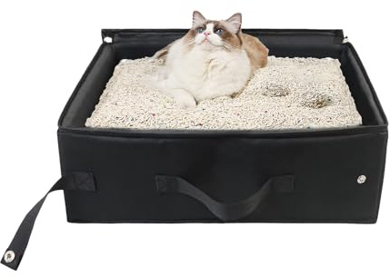 Arenero Plegable para Gatos de Viaje con Tapa, Bandeja de Arena Impermeable de Tela Oxford para Gatos Grandes, Portátil para Uso al Aire Libre