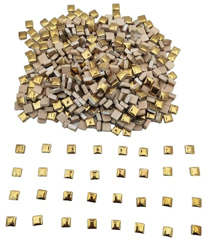 500 g fyrkantiga keramiska mosaikplattor, 500 st 1 x 1 cm handgjorda kreativa mikromosaikdelar för älskare gör-det-själv mosaikprojekt och heminredning (guld)