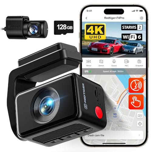 REDTIGER F4 Pro 4K STARVIS 2 Dash Cam, 5.8GHz WiFi 6 Transfer, 128GB Card
