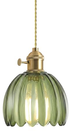 LFsem Vintage Pendelleuchte Esstisch Hängelampe, Messing Hängeleuchte aus Glas in Grün mit Schalter, Esszimmerlampe Hängend, E27 Pendellampe für Küche Esszimmer Schlafzimmer Wohnzimmer