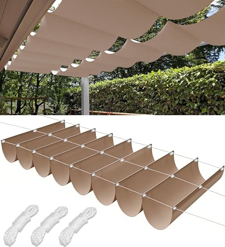 Retráctil Ondulada Vela de Sombra 3x3m Impermeable Toldos Exterior Rectangular Protección Rayos UV Resistente al Desgarro para Terraza Balcon Exterior Jardín con Ojales y Cuerdas Caqui