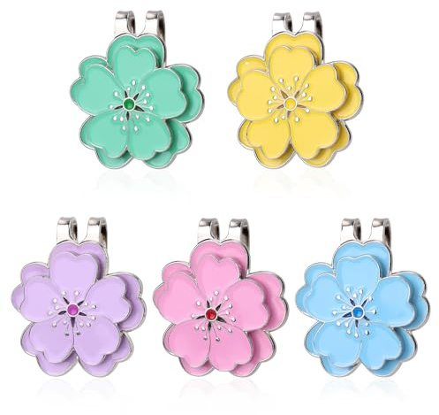 lasuroa 5pz Clip Cappello con Marcatore Magnetico per Palline da Golf, Clip Marcatore Magnetico a Forma di Fiore Accessori Decorativi per Golfisti Donne Uomini Guanti Borsa Berretto (5 Colori)