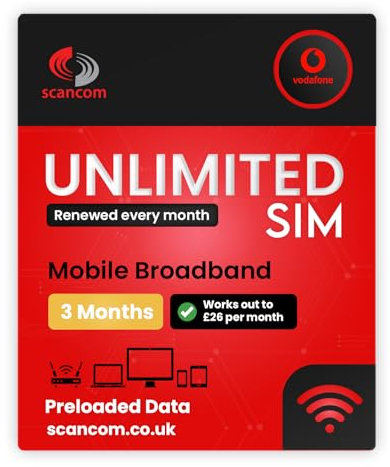 Vodafone Unlimited Data SIM – Uncapped 5G Speeds – Preloaded for 3 Months from Order – Plug & Play Data for Mobile Broadband, Routers & Phones