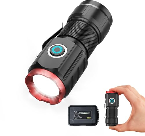 MOWETOO Lampes de poche rechargeables, mini compactes très lumineuses, 5 modes d'éclairage avec aimants, 3 fortes perles lumineuses, lampes de poche portables avec clip, rechargeables par USB