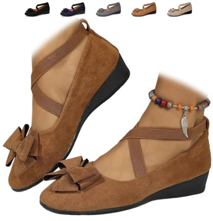 Zapatos de cuña cómodos para mujer con soporte para el arco, zapatos ligeros antideslizantes sin cordones de tacón bajo, mocasines casuales de trabajo tipo bailarina de corte, 38 EU