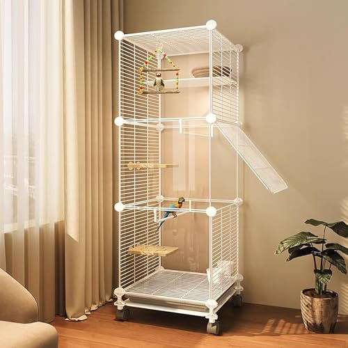 Geräumiger Papageienkäfig mit Rollen, inklusive Tablett, Grasnest und Futternapf für einfache Mobilität und Komfort
