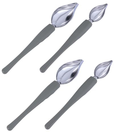 BAZEITFLOW Cuchara Decorativa De Acero Inoxidable 4 Piezas Tamaño Pequeño y Mediano Herramienta Para Pintar Salsa y Chocolate Mango Curvo Para Decoración De Postres y Platos Occidentales