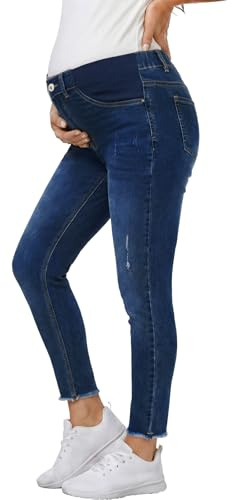 BLENCOT Maternity Jeans for Women Skinny Denim Pants Dark Blue X-Large