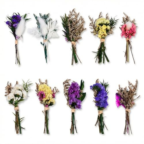 Nivofu 10 Mazzi Mini Bouquet Fiori Secchi Naturali 8-10 cm, Fiori Secchi Decorativi per Fai da Te, Scrapbooking, Resina, Nozze, Decorazione Casa