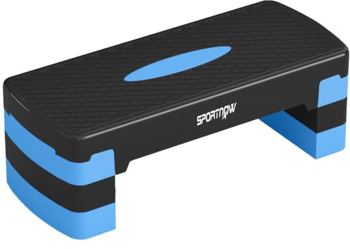 SPORTNOW Stepper Fitness Aérobic 3 Niveaux Réglable 10/15/20 cm Bleu | Avec Rehausses, Surface Antidérapante, Charge 150 kg, Stepper Aérobic pour Maison et Salle de Sport