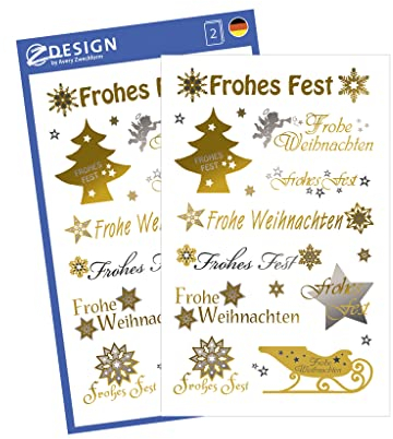 AVERY Zweckform 20 Aufkleber Weihnachten Schriftzüge gold/silber (Made in Germany, Weihnachtssticker Goldeffekt, selbstklebende Weihnachtsdeko Karten, Geschenke, Tüten) 2 Bogen/je 10 Sticker, 52720