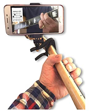 Smartphone-Gitarrenkapodaster, kompatibel mit Android und iPhone, Kopfplatten-Halsklemme, I-Po Handy-Halterung, Musiker, elektrische oder akustische Gitarren