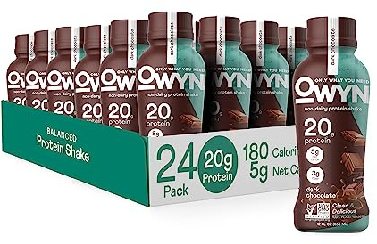 OWYN Only What You Need Vegan Protein Shake, 20g Plant Based Protein from Organic Pumpkin seed, Organic Flax oil, Pea, Prebiotics, Gluten and Soy Free (Dark Chocolate, 24 Pack)