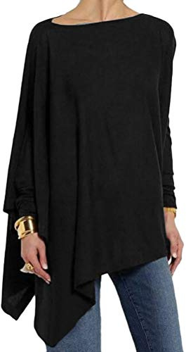 Mujer Moda Color Sólido Manga Larga Camisa Tops Primavera Casual Suelto Oversized Irregular Shirt Blusa Camiseta Talla Grande A Negro 50