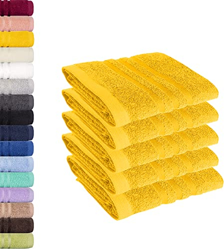 Lavea® 5er Set Gästehandtücher 30x50 cm – Weiche und Saugstarke Gästetücher aus 100% Baumwolle, Frottierserie Elena – Waschbar und Strapazierfähig – Rapsgelb