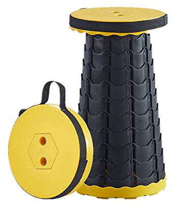 Ailovone Tragbarer Klapphocker Faltbar Campinghocker Teleskophocker leicht und dennoch stabil höhenverstellbarer Zusammenklappbarer Hocker für Camping Wandern Angeln BBQ und Drinnen (Gelb)