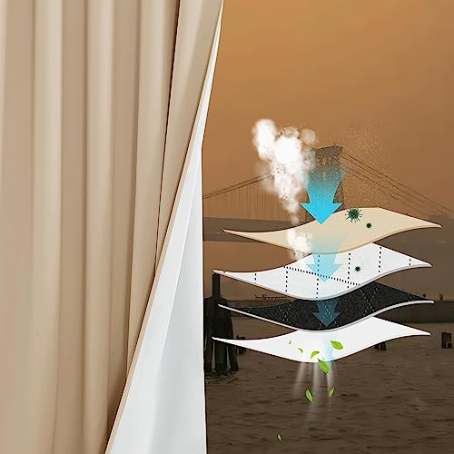 PONY DANCE Juego de 2 cortinas con filtro de polvo con tejido soplado en fusión, 2 unidades, 213 x 132 cm, de cuatro capas, insonorizadas, para dormitorio, 100 % opacas, color beige