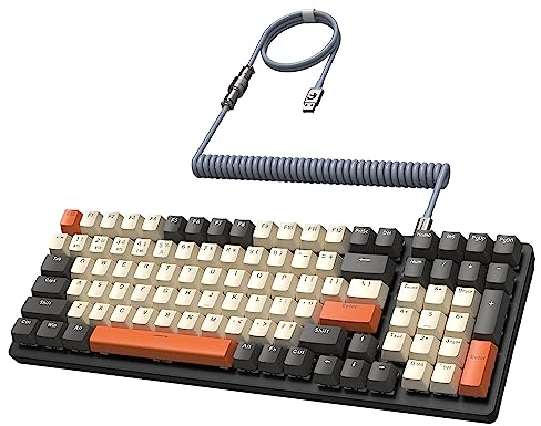 MAMBASANKE K6 Pro 96% 3 Modos Teclado mecánico para Juegos Hot Swap 4000mAh 2.4Ghz/Bluetooth 5.0/Teclado con Cable con Cable USB en Espiral Tipo-C 9 RGB Interruptor Azul retroiluminado -Shimmer