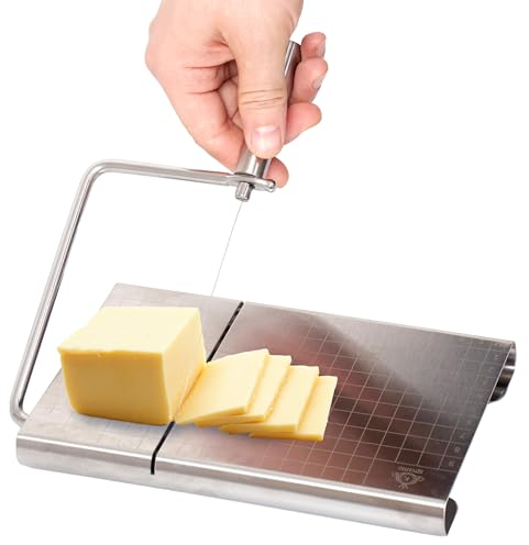 KITCHTIC Käseschneider Set 7-teilig - Enthält 1 Schneidemaschine und 6 Schneidewerkzeuge - Edelstahl-Schneidemesser mit verstellbaren Gittern - Käsehobel - Butter Cutter- rutschfeste Füße - 21x13 cm