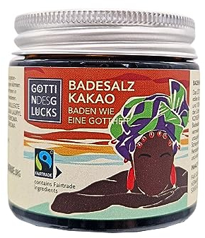 Göttin des Glücks Badesalz im Glas – Badezusatz Kakao – Badekristalle im Glas 50 Gramm – Bade-Salz Vegan & Fairtrade Naturkosmetik