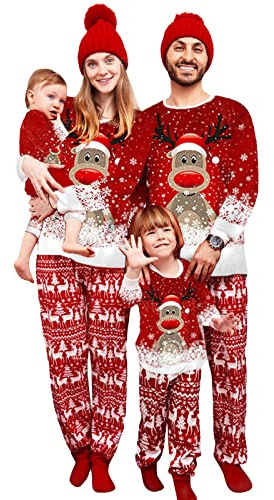 Puimentiua Pyjama Noel Combinaison Pyjama Femme Pyjama Noel Famille Chaud Et Doux NoëL Pyjamas Maison Costume Ensemble,01,Mom M