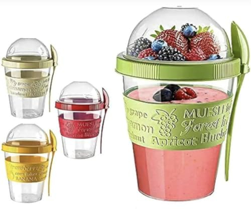 BERA HOME Pentole per yogurt riutilizzabili con coperchi, contenitore per barattolo di avena durante la notte con cucchiaio, contenitore per yogurt da 20 once da 600 ml, pentole per la colazione da