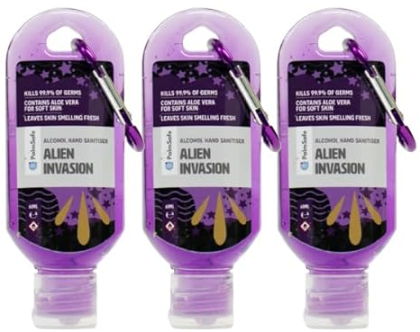 Palm Safe Alien 3 Pack 60ml Anti Bacterial Premium Hand Sanitiser Travel Size Refillable Clip Bottle Quick Drying Non Sticky Extra Moisturising Kills 99.9% of Viruses and Bacteria