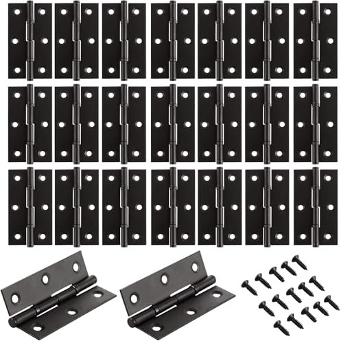 GBACHOOSE 20 Pcs Door Hinges 68mm × 38mm, Stainless Steel Hinges for Wood, Black Hinges for Internal Doors with 120 Pcs Screws for Windows, Boxes, Cabinets, Closet