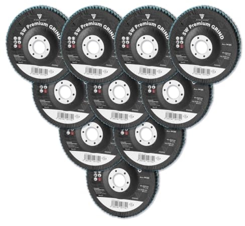 STAHLWERK disco de láminas SW Premium GRIND P120 juego de 10 125 x 22,23 mm | 5 x 7/8 discos de desbaste | discos de láminas | discos de láminas para amoladoras angulares