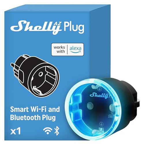 Shelly AZ Plug Negro- Еnchufe Inteligente, Wi-Fi Y Bluetooth, Medición De Corriente, 12A, Configuración Sin Frustraciones, Compatible Con Alexa, No Hub, Monitorización De Dispositivos, Control Remoto