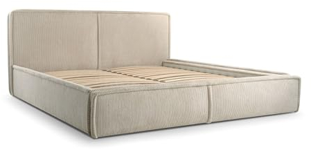mb-moebel MOEBLO Polsterbett aus CordBett 04 – Doppelbett mit Cordstoff Bezug, Kopfstütze, gepolstertes Kopfteil, Rahmenbettgestell, Bettkasten und Lattenrost - (Beige, 180x200)