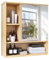 unho Spiegelschrank Bad mit Tür, Badezimmerschrank mit Spiegel, Badschrank Hängeschrank Wandschrank mit 4 Ablagen, platzsparender Medizinschrank Bambus, 55,5 x 16 x 61 cm