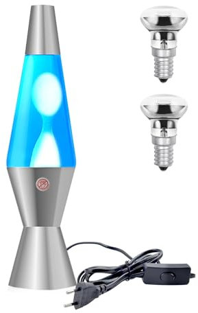 TobeBright Lavalampe Blau, Dunkelblaues Wasserweißes Wachs Magma Klassisch Dekorlampe 14,5 Zoll, 1,6m Kabel, Aluminium, 220V-240V (Inbegriffen 2x E14 30W Glühbirnen)