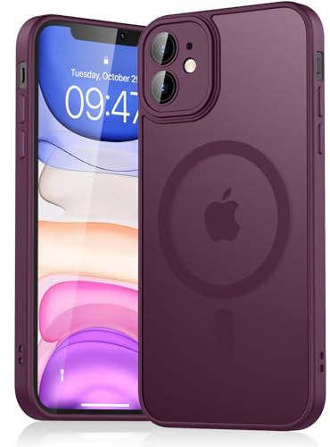 AK Funda Magnética para iPhone 11 Compatible con Magsafe,Funda de Carcasa Translúcido Mate Trasera Resistente a Arañazos TPU,Carga Inalámbrica, Carcasa Antigolpes para iPhone 11(Vino Rojo)