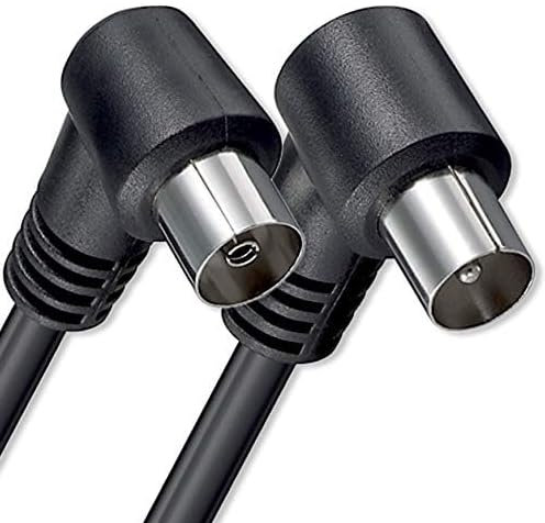 TECHZOCO Cable antena TV macho hembra, cable coaxial antena TV, Cable antena TV 90º acodado, Cable televisión, decodificador, 70dB, HDTV, DVB-T2, DVB-C, DVB-S, TV y Radio, 75 Ohm, Negro, 1.5 metros