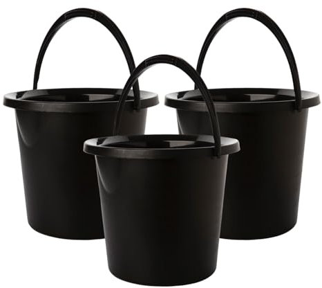 Eimer mit Ausguss 10l 3er Set, Putzeimer Schwarz mit Messskala, Haushaltseimer 10l, Kunststoff, Made in EU