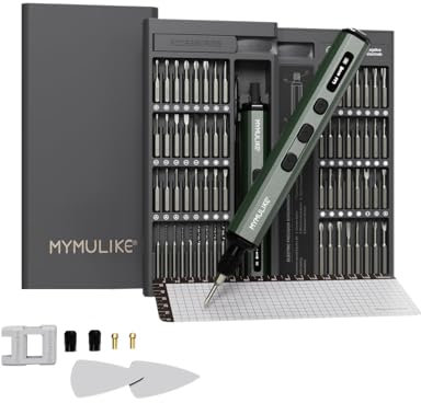 MYMULIKE Mini Destornillador Eléctrico Set, 78 en 1 Electric Screwdriver con 56 bits Magnéticos, 9 Taladros de Precisión 5 Ajustes de Torsión 4 luces Led, Para Trabajo de Precisión Reloj Cámara
