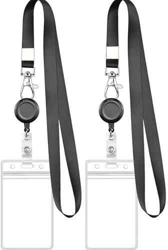 WENJION 2er Set Ausweishülle Mit Band Und Einziehbarem Clip, Transparente Kartenhülle Mit Band Aus PVC, Mit Lanyard Und Retractable Badge Holder Für Arbeit Schule Veranstaltungen